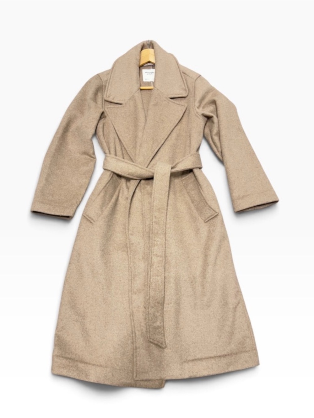 Abercrombie Wool Blend Belted Long Coat - Beige